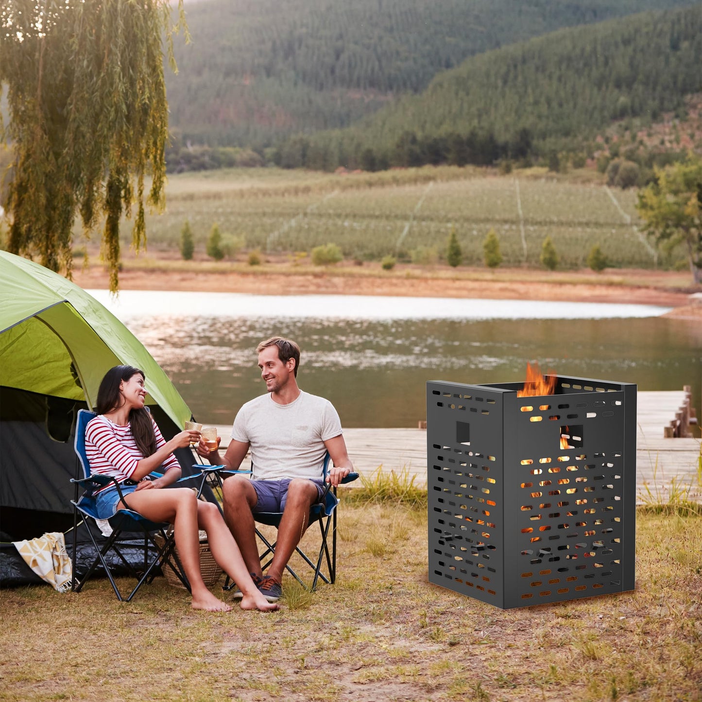 BERPET 63 Gallon Burn Barrel for Outside for Burning Trash - Heavy Duty Incinerator Cage with Waterproof Cover - Outdoor Garden Yard Waste Fire Bin for Leaves
