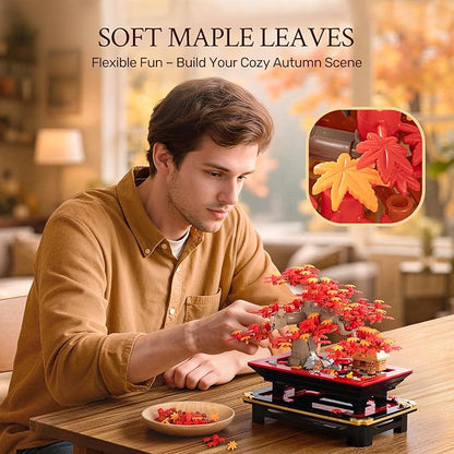 Wise Block Japanese Red Maple Bonsai Tree Building Toy Set for Adults - 900 Pcs Artificial Bonsai Tree Building Blocks for Adults Easter Gift for Women Set Home Office Decor