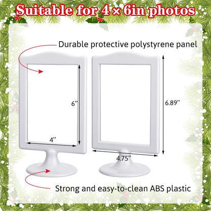 Amyhill 20 Pcs Double Sided Standing Picture Frames 4 x 6 Pedestal Photo Frame Plastic Each Holds 2 Pictures Tabletop Vertical Display for Wedding Table Bridal (White)