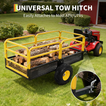 ATV UTV Trailer Tow Behind Dump Cart, 1600 lbs 22 Cubic Feet Heavy Duty Yard Garden Trailer Pull Behind with Removable Sides & All Terrain Tires, Fits Lawn Mower, Tractor, Garden
