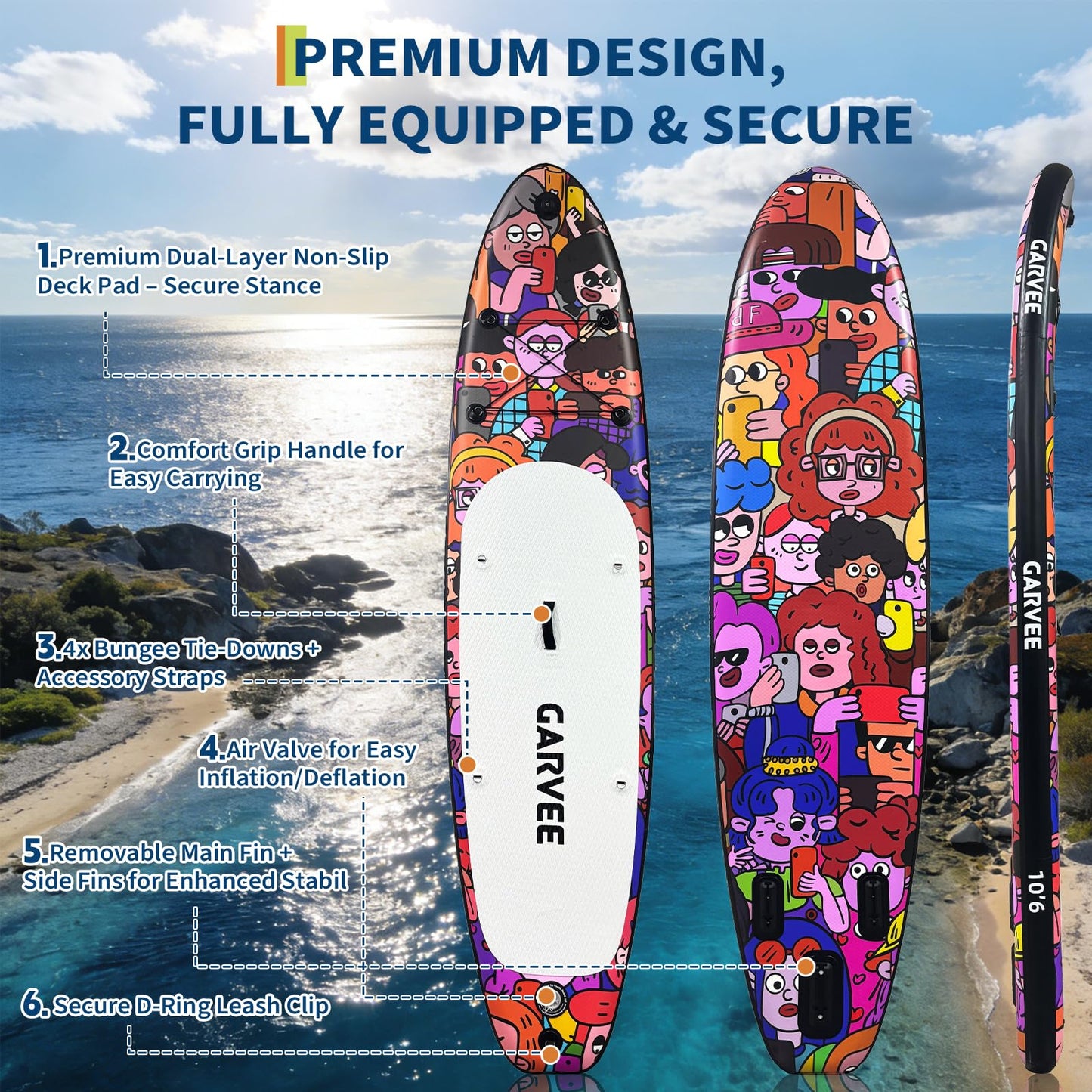 Inflatable Stand Up Paddle Board, 10'6" Wide Stable Paddle Boards for Adults, Includes Paddle, Seat, Fast-Electric Pump, Hand Pump, Action Sports Camera Mount, Waterproof Phone Case & Carry Bag
