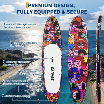 Inflatable Stand Up Paddle Board, 10'6" Wide Stable Paddle Boards for Adults, Includes Paddle, Seat, Fast-Electric Pump, Hand Pump, Action Sports Camera Mount, Waterproof Phone Case & Carry Bag