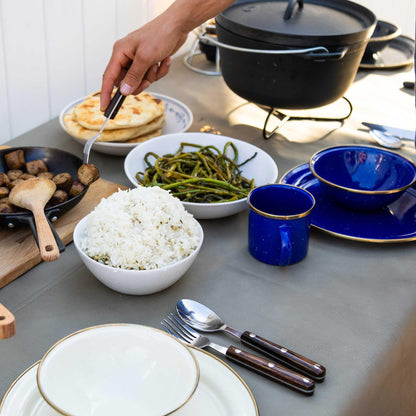 GSI Outdoors Mesa 4-Person Enamelware Camp Set – Classic Enamel Finish with Stainless Steel Rim, 12-Piece, Dishwasher Safe, Multi-Color
