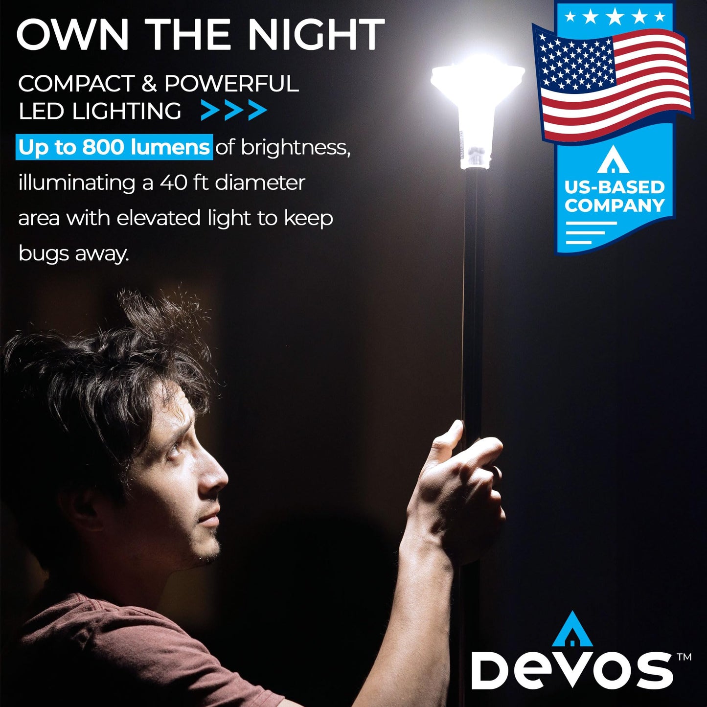 Devos Outdoor LightRanger 800 Lumen Lantern - Rechargeable Telescoping LED Lantern, 8 Feet Tall, 30-Hour Runtime, Illuminates 40-Foot Area, Adjustable Height