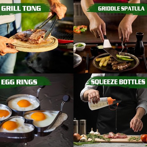 Blackstone Griddle Accessories Kit - 134 Pcs Hibachi Grill Tools with Spatula, Basting Cover & Burger Press