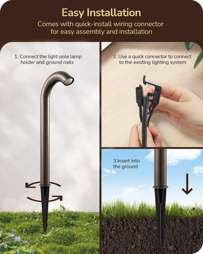 EDISHINE Low Voltage Landscape Lighting, 3W 3000K 200LM, IP65 Aluminum Path Light, Bronze, Model HGSL39B