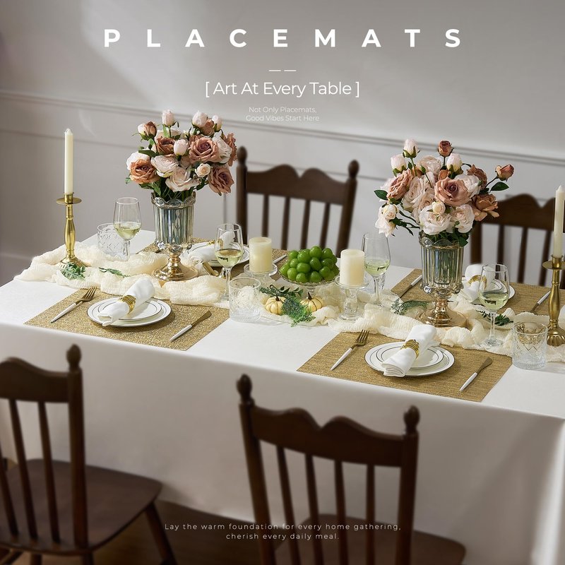 Leetaltree Gold Placemats Set of 24 - Heat Resistant Non-Slip Place mats for Dining Table, Washable Durable PVC Vinyl Woven Table Mats(Luxury Gold, 24)