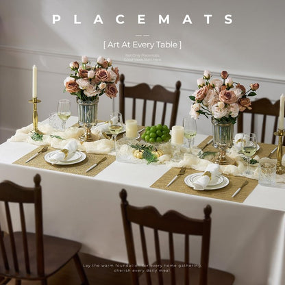 Leetaltree Gold Placemats Set of 4 - Heat Resistant Non-Slip Place mats for Dining Table, Washable Durable PVC Vinyl Woven Table Mats(Luxury Gold, 4)