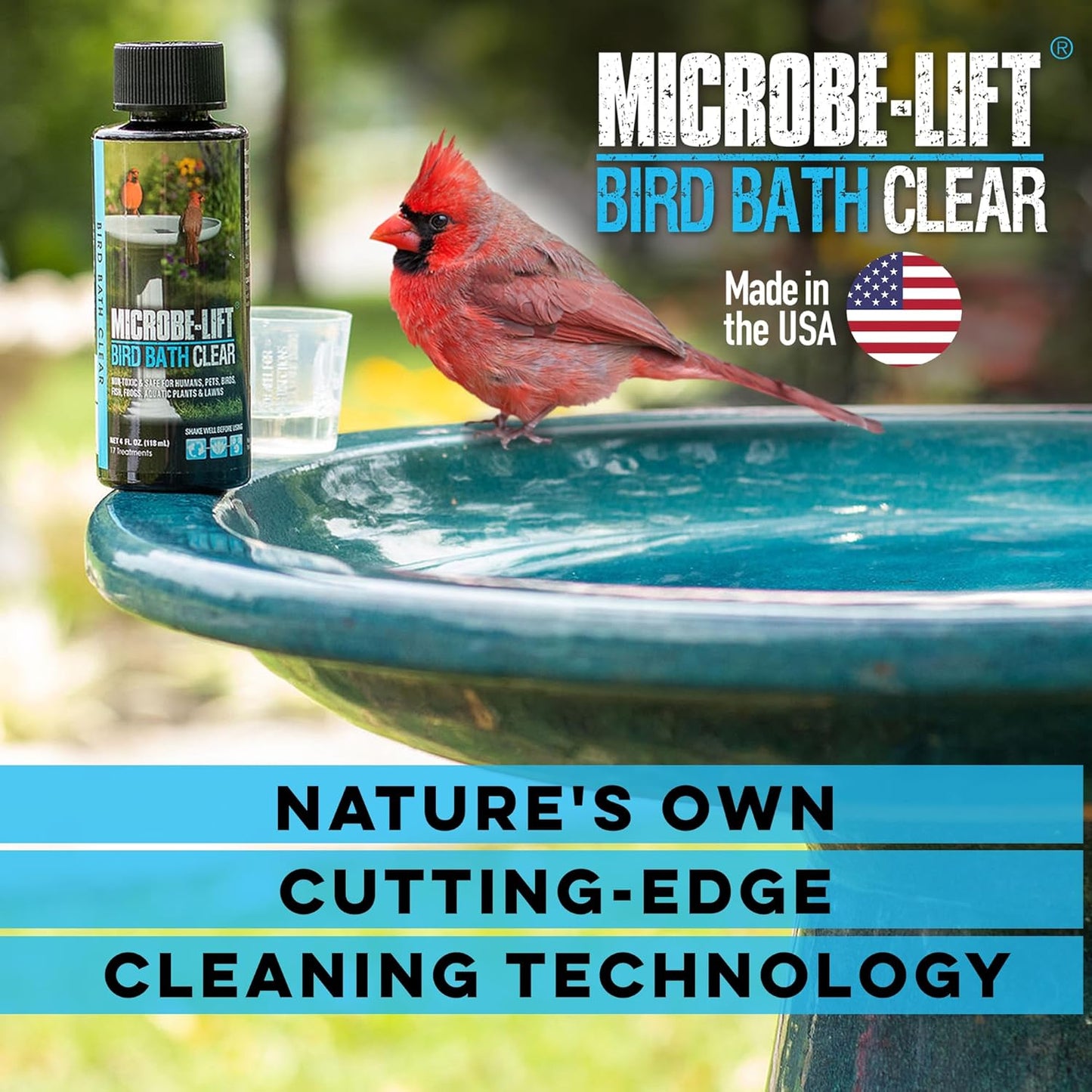 Microbe-Lift Bird Bath Cleaner - Two-in-One Natural Formula for Stain-Free Outdoor Fountains - 4 Oz