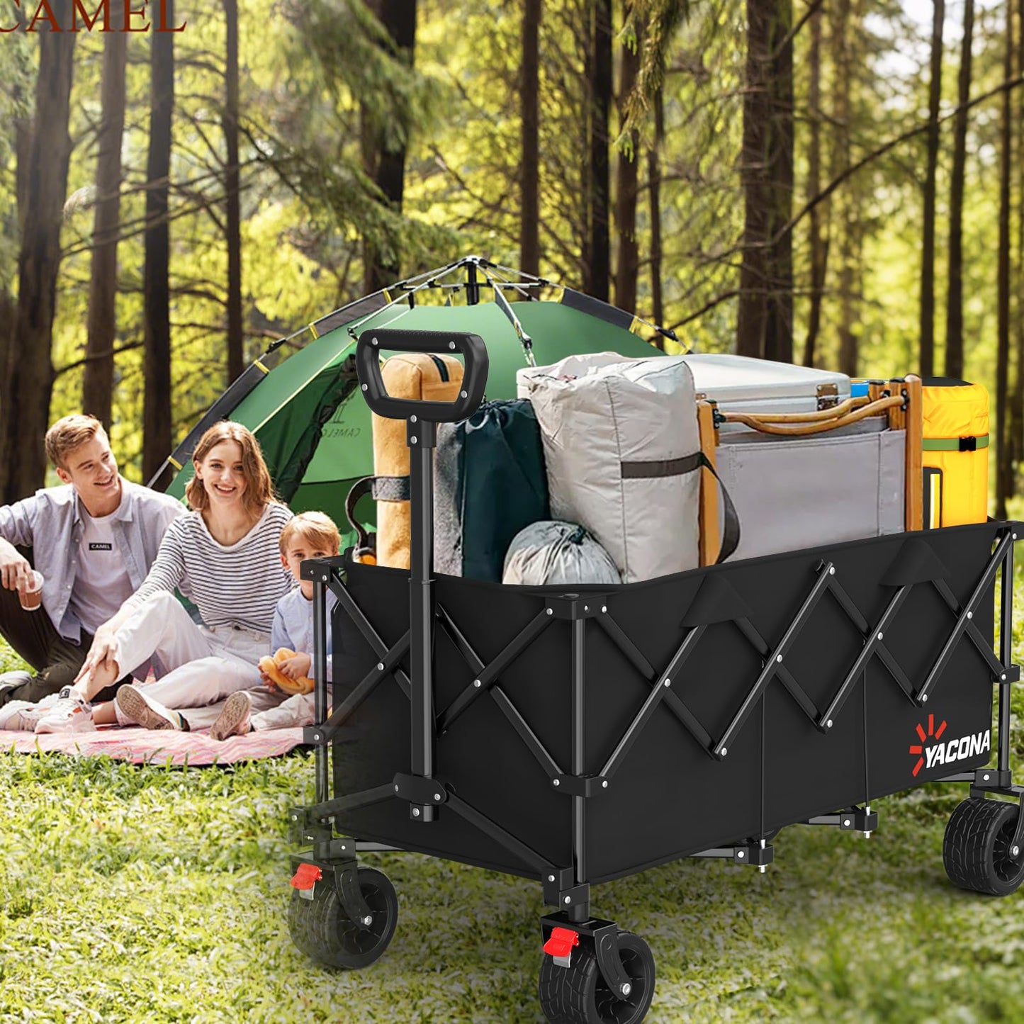 52.4" L Extra Large Collapsible Wagons Carts Foldable, 450lbs Heavy Duty Folding Beach Wagon with All-Terrain Big Wheels, Utility Wagon Cart for Groceries, Outdoor Camping, Shopping, Beach, Garden