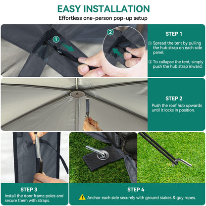 YITAHOME 11.5x11.5ft Camping Gazebo, Portable Pop Up Canopy Outdoor Screen Tent 6 Sided with Mesh Windows and Carry Bag for Camping, Picnic, Backyard Party Outside Activities, Gray