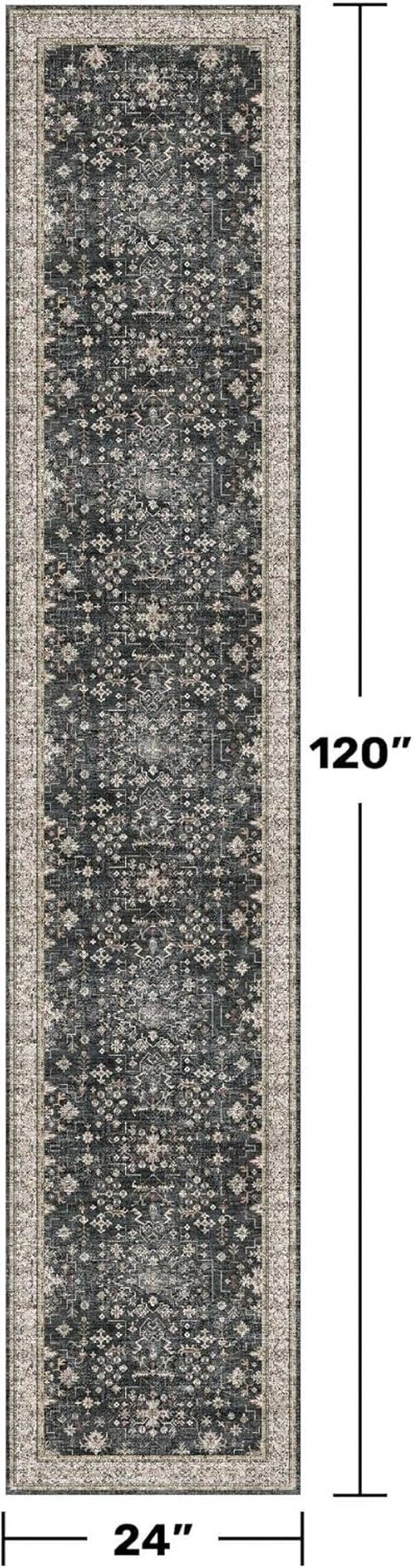 Boho Black Washable 2x10 Hallway Runner Rug - Non-Slip Vintage Floral Carpet for Kitchen & Entryway