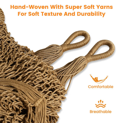 Lazy Daze Hammocks Handwoven Mayan Hammock with Heavy Duty Steel Stand, 10.5 FT Soft Rope Double Hammock for Patio Outside, 550 lbs Weight Capacity, Tan