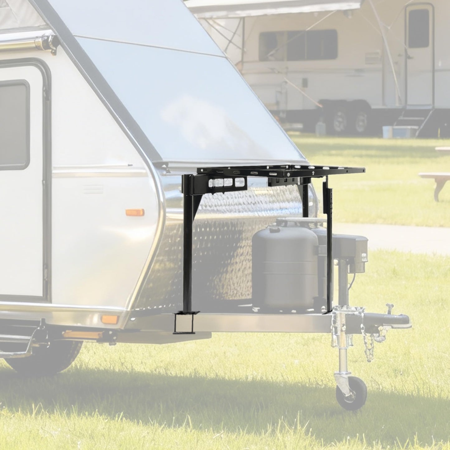 ALMULOO Trailer Tray Compatible with Outdoor Storage for RVs or Campers Frame Cargo Carrier Generator Rack Mount Steel Powder Coated Black