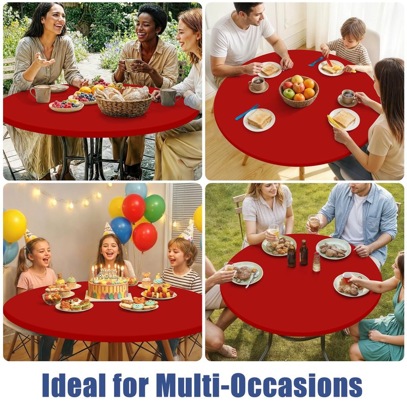 Moosfor Round Spandex Tablecloth, Elastic Fitted Waterproof Tablecloths for 31"-35" Tables, Stretch Washable Picnic Table Cover for Camping, Dining, Indoor and Outdoor, Red