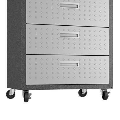 Manhattan Comfort Fortress Collection Convenient Durable Mobile Garage Chest Great for Tools and Supplies, Dark Charcoal Gray/Silver