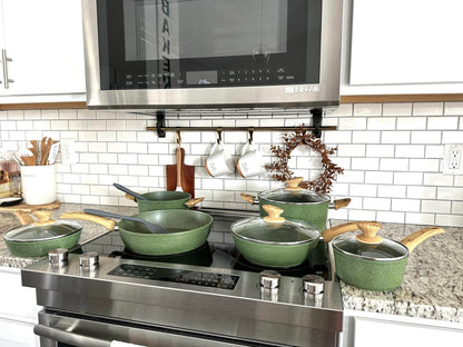 MAISON ARTS Pots and Pans Set Non Stick, 12 Piece Green Granite Kitchen Cookware Induction Compatible, Cooking Sets Pots and Pans Nonstick