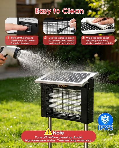 LANGY 10W Solar Bug Zapper Outdoor Waterproof, Upgrade 3-Tube 365nm Mosquito Zapper Solar Powered, Rechargeable 4500V Electric Cordless Fly Zapper Mosquitos Trap Auto On/Off for Yard Patio Camping