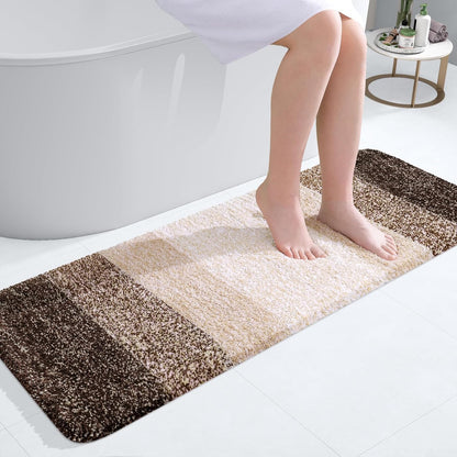 OLANLY Bathroom Runner Rug - Extra Soft Microfiber Mat with Rubber Backing | 47x17, Quick Dry, Light Brown
