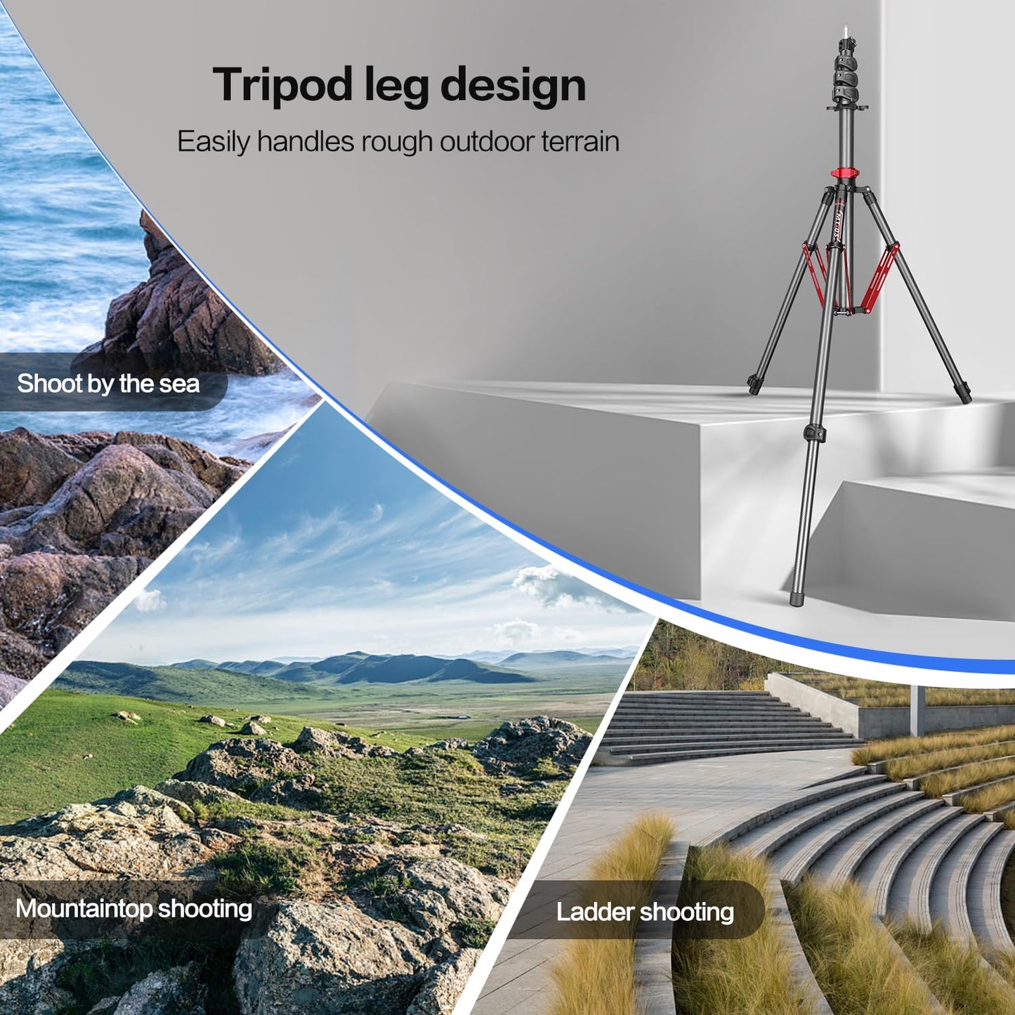 FreeSea Carbon Fiber Light Stand Photography - 1.4in Oversized Tubes Heavy Duty Stand, 106in Tall Tripod with Flip-Lock & Gas Spring, Holds Softboxes/Ring Lights up to 5KG