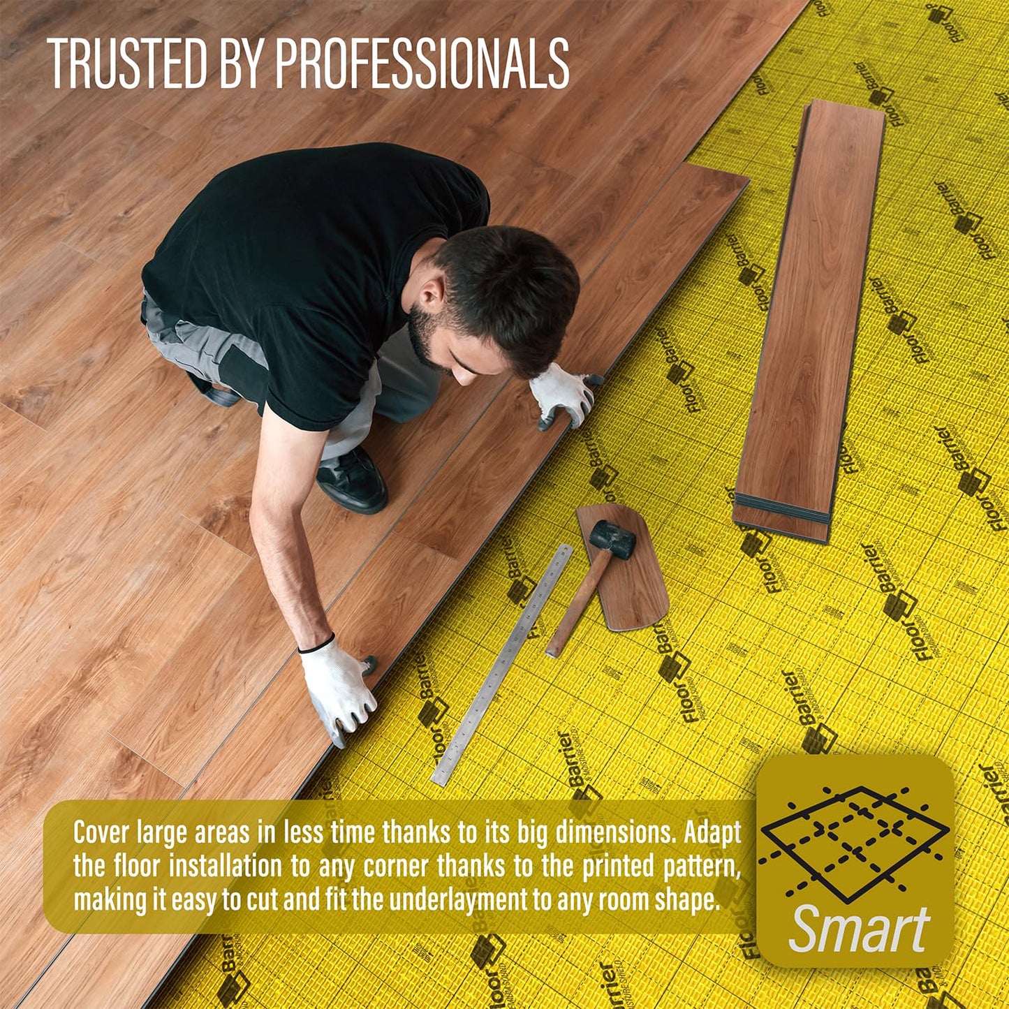 Premium Floor Underlayment with Moisture Barrier – 200 sq ft Roll, 3mm Thick – Quiets Foot Traffic Noise, Under Floor Insulation for Hardwood, Laminate, & Vinyl Plank Flooring (2 Pack)