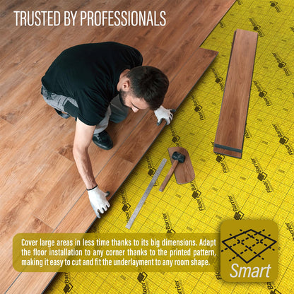 Premium Floor Underlayment with Moisture Barrier – 200 sq ft Roll, 3mm Thick – Quiets Foot Traffic Noise, Under Floor Insulation for Hardwood, Laminate, & Vinyl Plank Flooring (2 Pack)