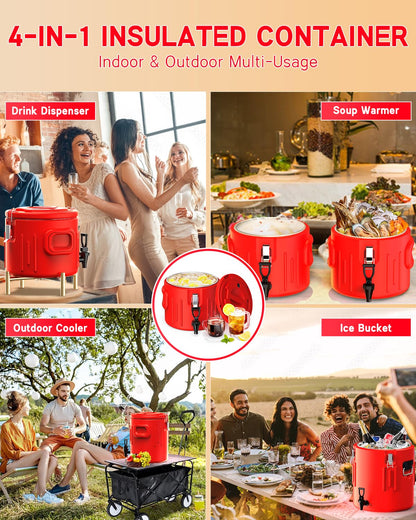 Insulated Beverage Dispenser 5 Gallon, Hot Drink Dispenser with 304 Stainless Steel Interior & Spout, Hot Water Dispenser for Parties, Portable Outdoors Water Jug for Camping Sports,N5
