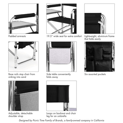 PICNIC TIME NFL Las Vegas Raiders Sports Chair with Side Table, Beach Chair, Camp Chair for Adults