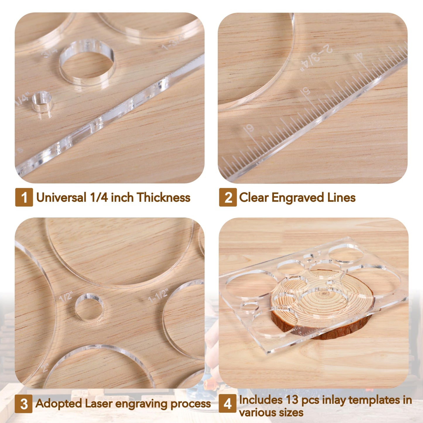 Soimuk Router Templates for Woodworking,Router Jig Circle Inlay Templates Decorative,13-in-1 Router Templates(10 * 7.8 inches)
