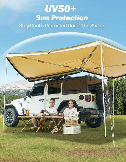 JOYTUTUS 270 Awning - 125 SQ. FT Freestanding All-Weather Side Canopy, Vehicle Awning UV50+, Waterproof PU10000mm, Adjustable for SUV/Truck/Van Driver Side, Wind Resistant