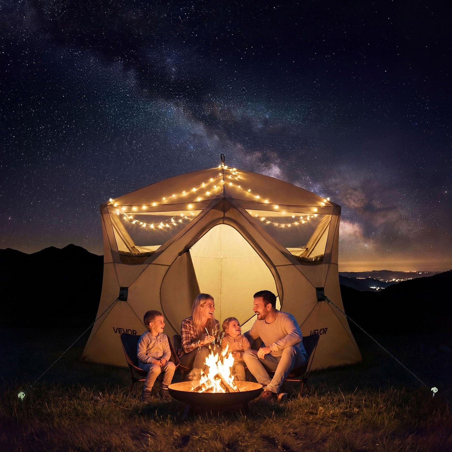 VEVOR Camping Tent, 4 Person Pop Up Instant Cabin Tent with Wider Door Large Mesh Windows, 83.5" High, 60 Seconds Easy Setup, Portable Cabin Hub Tents with Carry Bag for Family Outdoor Camping Hiking