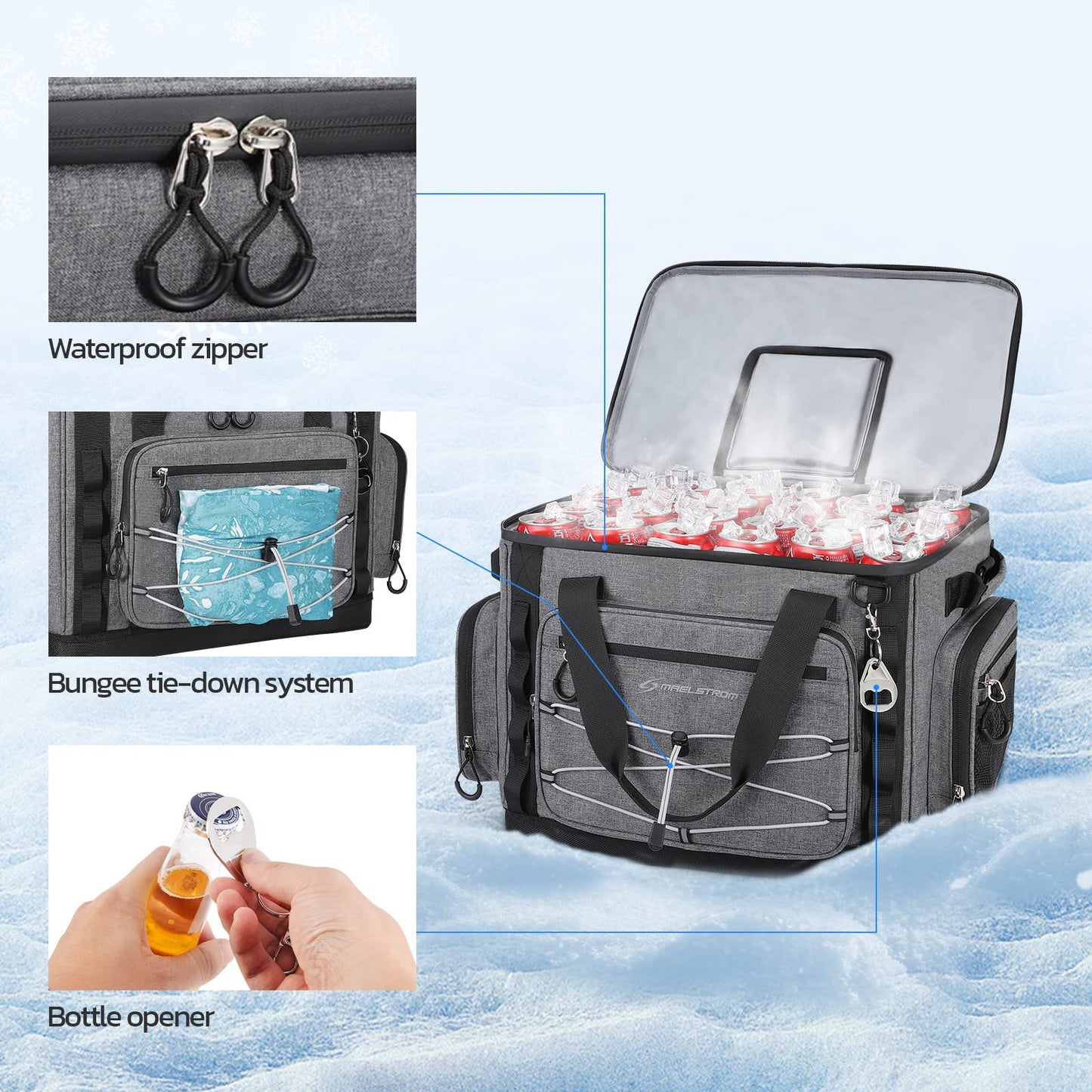 Maelstrom 80 Can Soft Sided Cooler Bag, Insulated Hard-Bottom, Leakproof, Portable, Gray