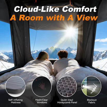 Naturnest Ultra Light Slim Rooftop Tent Hard Shell, Pop Up Tent with Self-Inflating Mattress for 2 Person Camping, Waterproof 4 Season Tents for Truck, Jeep, SUV, Van, Trailer - Polaris Lite