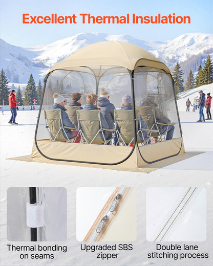 VEVOR Pop Up Sports Tent, 72" x72x76.8 Instant Weather Proof Clear Tent for 4–6 Persons, Portable Foldable Shelter with Removable Floor Mat & Top Cover, for Watching Sports Events, Camping, Fishing