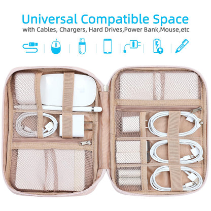 NISHEL Travel Cord Organizer Case, Tech Electronic Bag, Essentials for Charger, Cable, Phone, Hard Drive, USB, SD Card, Pink