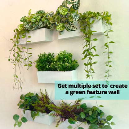 LaLaGreen Wall Planter (3 Pack, 14 Inch) Large Wall Mount Planters for Succulent White, Rectangular Metal Hanging Flower Pot, Long Window Boxes Fence Railings Rustic Floating Shelve Indoor Outdoor