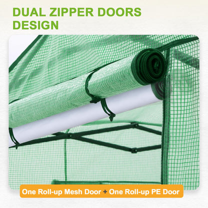 EAGLE PEAK 8x6 Portable Walk in Greenhouse, Pop Up Indoor Outdoor Greenhouse, Green House Kit with Zippered Roll-Up Doors and Windows + Mesh Lined Door, PE Cover, Clear/Green