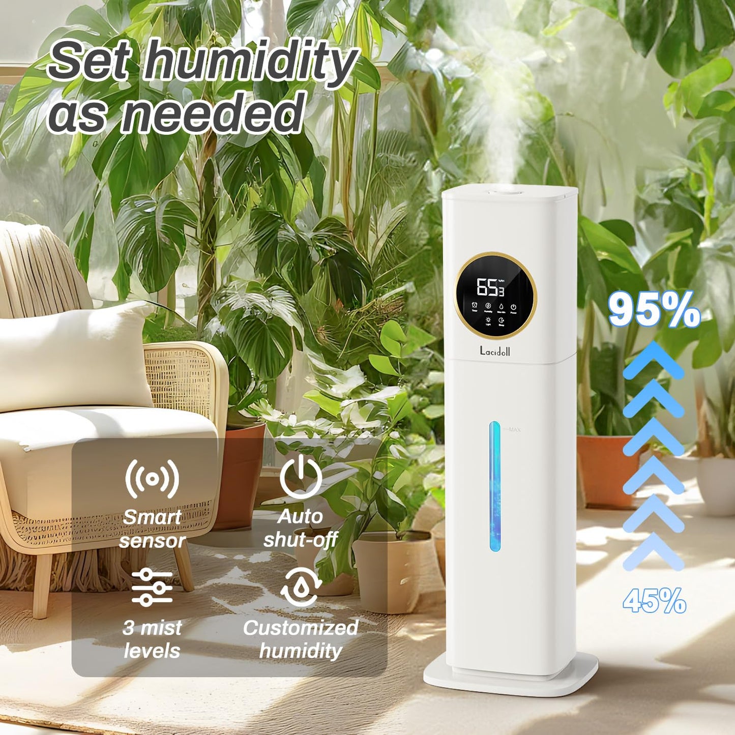 Humidifier Large Room Bedroom with Night Light, 2.1Gal(8L) Humidifiers for Home with Essential Oil Diffuser, Top Fill Whole House Cool Mist Humidifiers for Plants Baby Kids Adults(Black)
