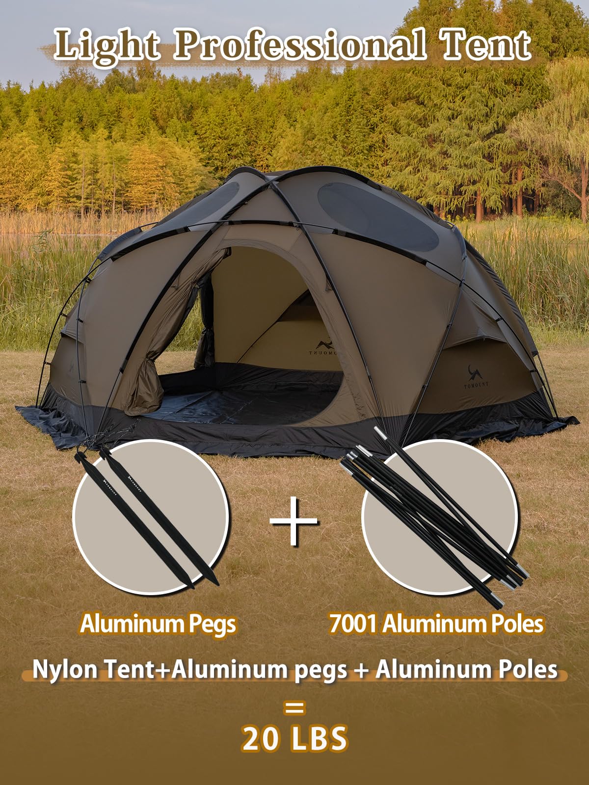 TOMOUNT Dome Hot Tent with Stove Jack 4 Person Backpacking Tent for 4 Season Nylon Waterproof Glamping Hiking