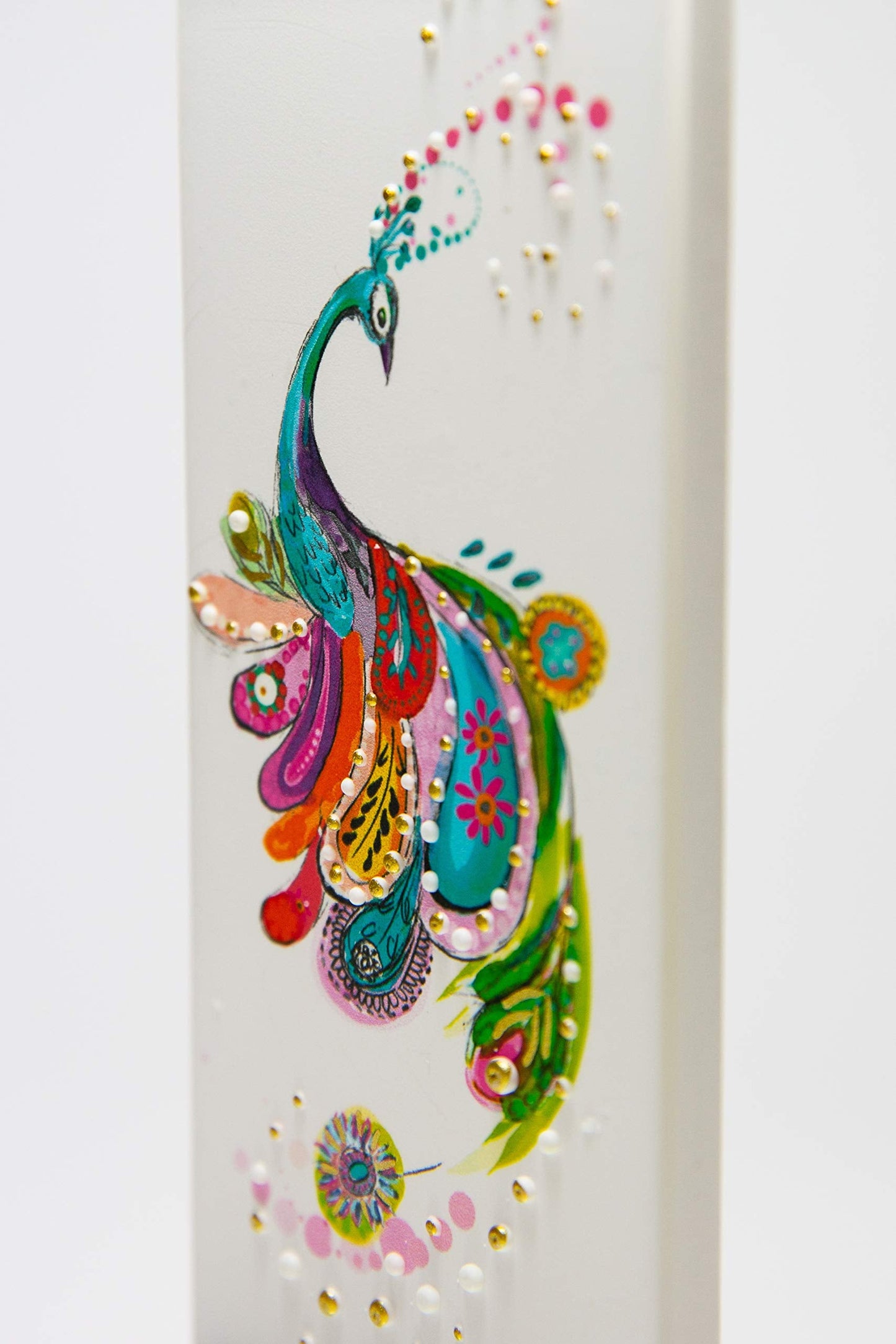 Flatyz Hand Painted Flat Candle| Unscented, Dripless, Smokeless, Decorative | Peacock | Double Wick with Metal Base | Unique Gift Idea and Home Décor Accent