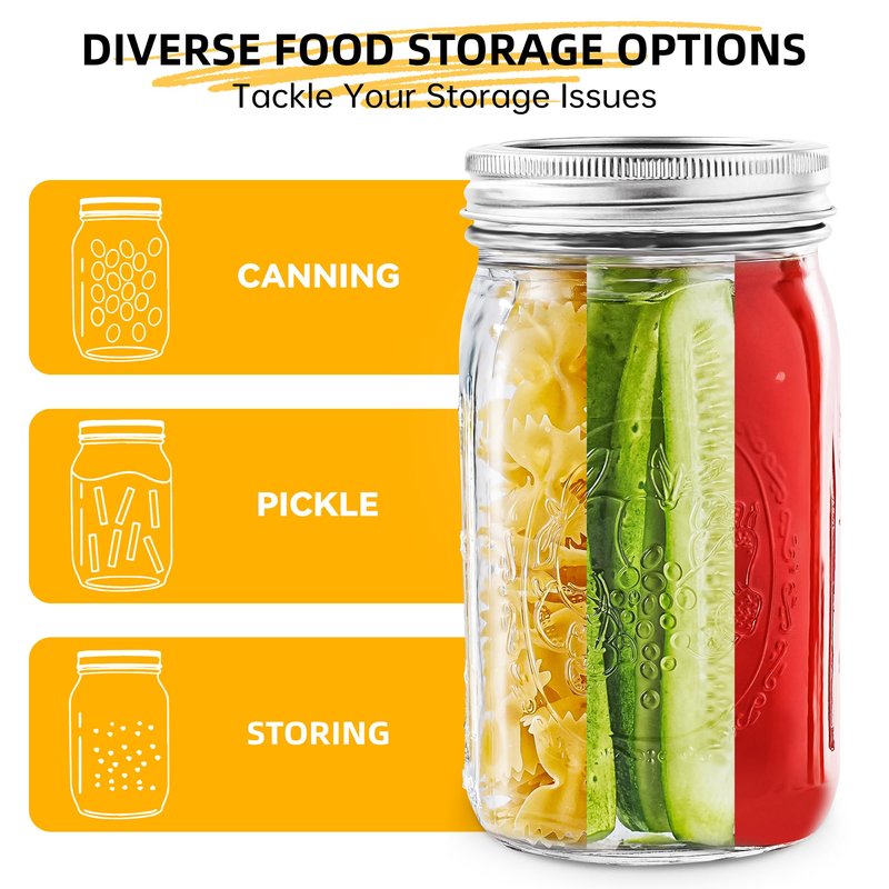 Miuyhji Wide Mouth Mason Jars 32 oz with Lids [4 Pack], Canning Jars with Metal Airtight Lids and Bands, 32 oz Glass Jars for Fermenting, Pickling, Freezing, Preserving, Meal Prep, Jar Décor