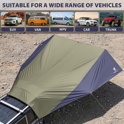GEERTOP Large Car Awning Tarp Blackout Sun Shade Shelter for SUV Truck Tailgate Canopy Waterproof for Camping Beach Tailgating - Easy Setup with Poles