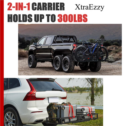 Hitch-Mount Bike Rack for Ebike Heavy-Duty - Fits 2 Electric Fat-Tire Mountain Bicycles Fits 2" Receiver for Car SUV Truck RV Minivan (Red, Comes with Cargo Carrier)