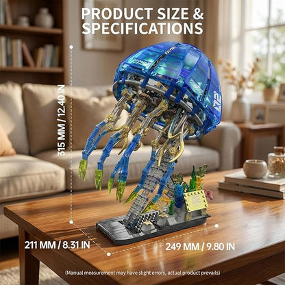 Biomimetic Mechanical Jellyfish Building Block Set – Gear-Driven Ocean Creature Model with Moving Tentacles and Display Base