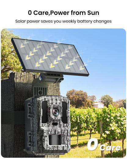 Misstech 4K UHD Solar Trail Camera for Game & Wildlife Monitoring - 0.1s Fast Activation to Record Animals, 64MP/4K Clear Night Vision, No Monthly Fee, App Control, IP66 Waterproof, Local Storage