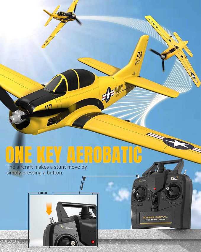 volantexrc RC Plane for Beginners 4CH WWII RC Airplane T28 Trojan with Aileron 2.4Ghz Remote Control Plane with Xpilot Self Righting&ampOne Key Aerobatic for Adults (761-9 RTF Yellow)