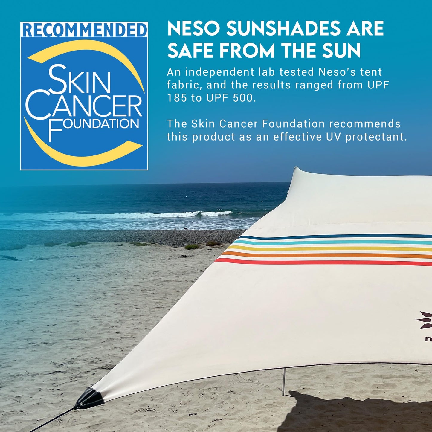 Neso Gigante Portable Beach Tent Sun Shelter - Lightweight Beach Shade Canopy - Easy Setup for Family Outings - Patented Reinforced Corners - UPF 50+ Sun Protection - 8ft Tall, 11 x 11ft - Rainbow