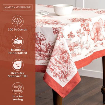 Maison d' Hermine Table Cloth Square Table 100% Cotton 60 x 60 Inches Fall Tablecloth Reusable Everyday Use for Thanksgiving Christmas Decorations Dining Farmhouse Party (Holy Jouy - Red)