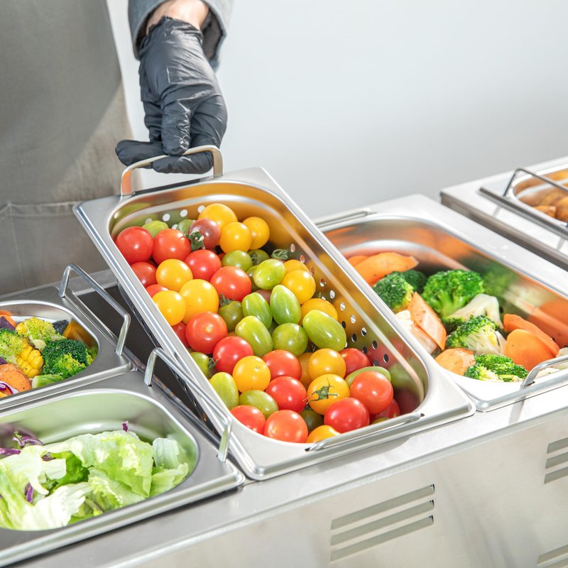 Restaurantware One Third (1/3rd) Perforated Steam Table Pan - 2.5" Deep - Collapsible Handles - Anti Jam - Commercial Grade Stainless Steel - 1ct Box - Met Lux