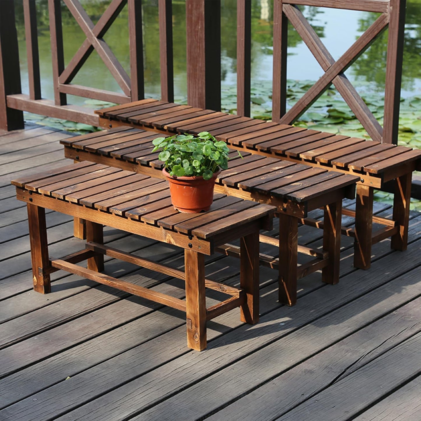 YangAera 47.2'' Outdoor Garden Benches Weatherproof Patio Bench Two-Person Seat Backless Bench Wood Bench with Slatted High Temperature Bench for Front Porch Backyard (Upgraded to Prevent Fading)